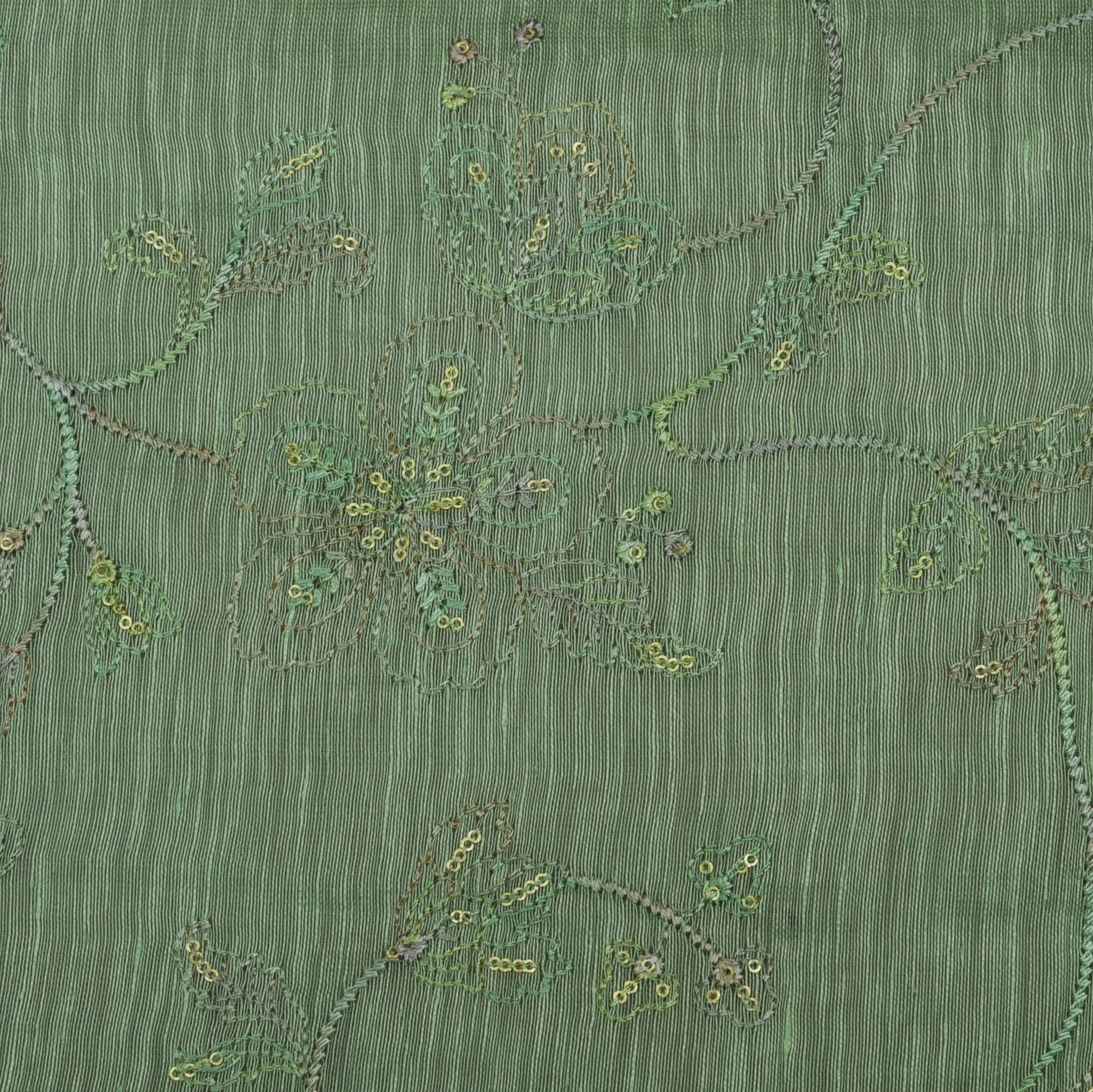 Pista Green Color Noil Silk Embroidery Fabric