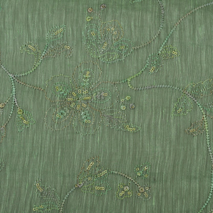 Pista Green Color Noil Silk Embroidery Fabric