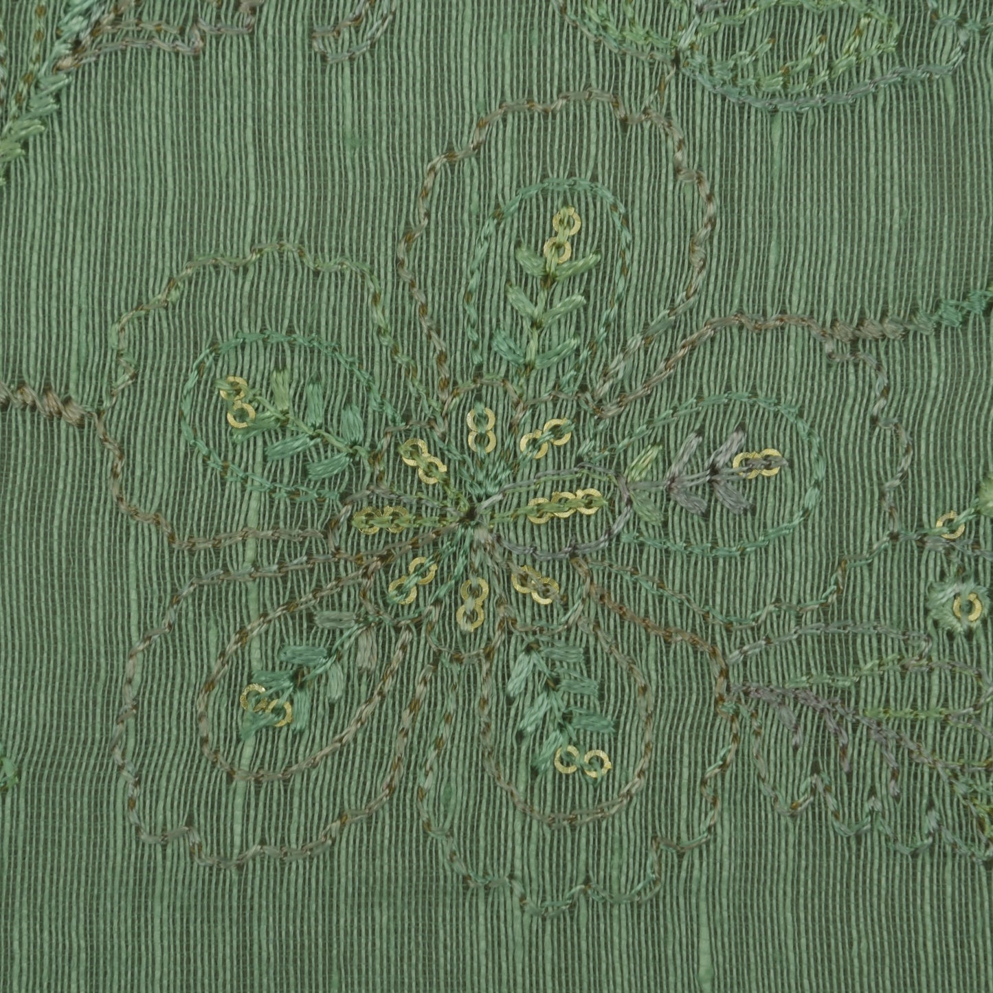 Pista Green Color Noil Silk Embroidery Fabric