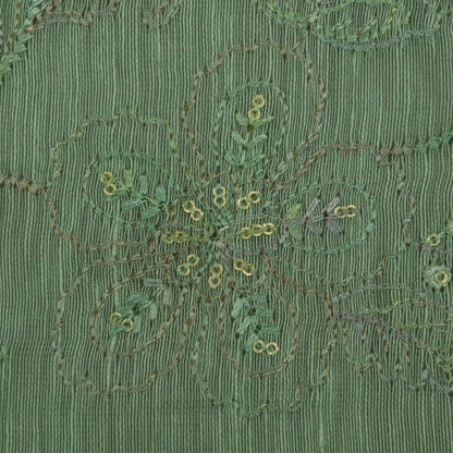 Pista Green Color Noil Silk Embroidery Fabric