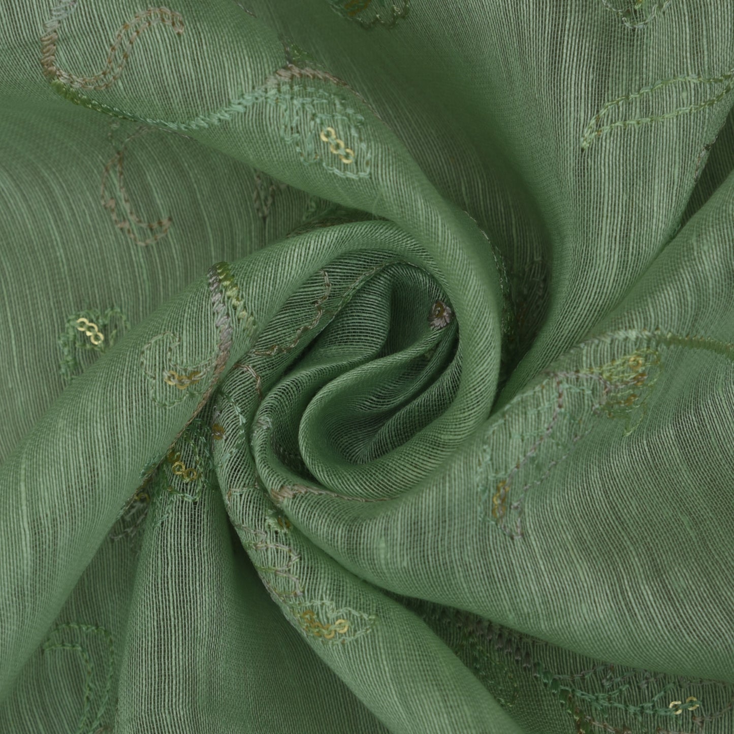 Pista Green Color Noil Silk Embroidery Fabric