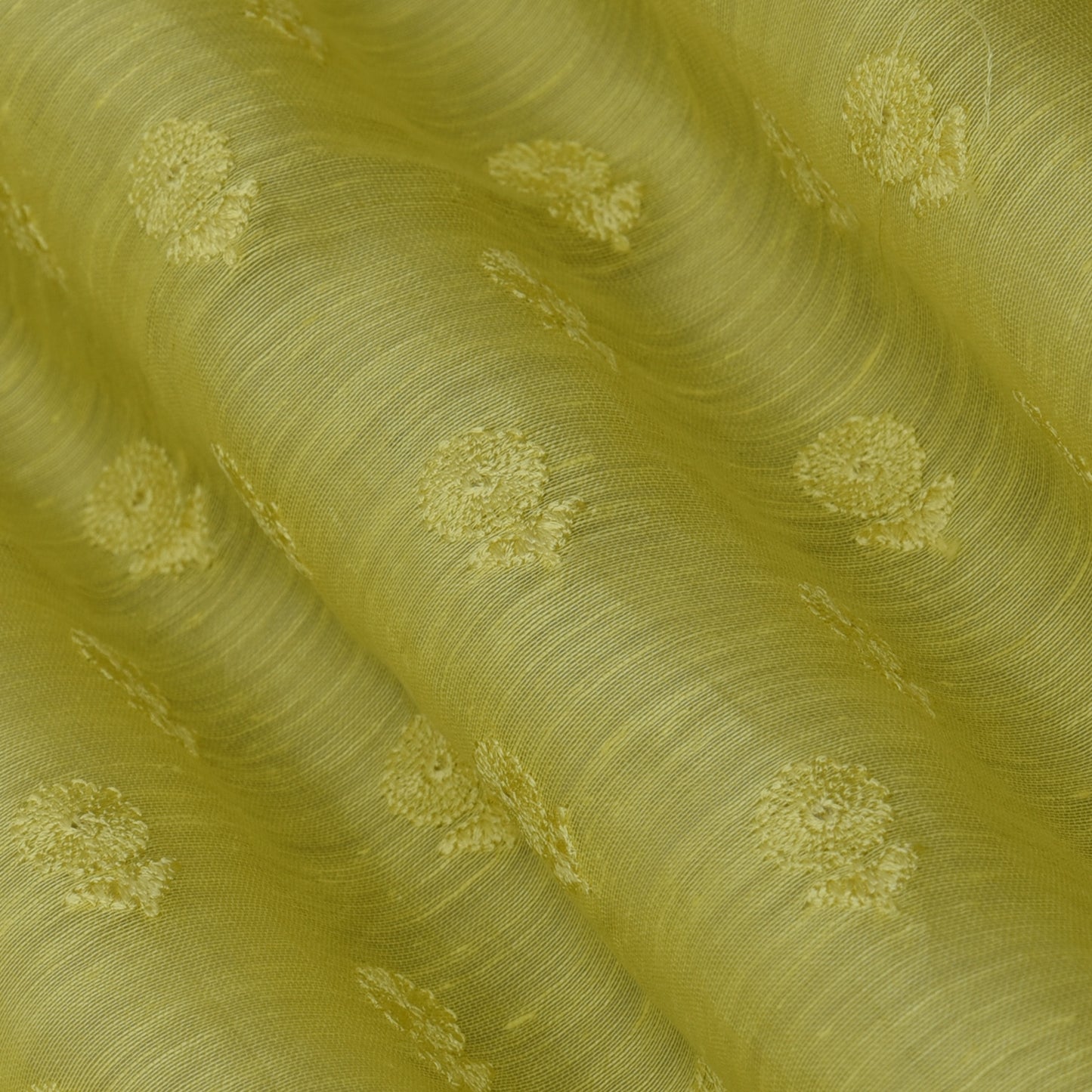 Yellow Color Noil Silk Embroidery Fabric