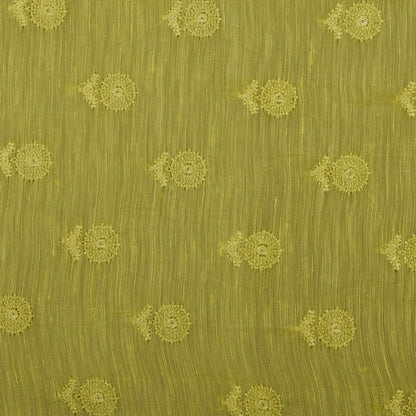 Yellow Color Noil Silk Embroidery Fabric