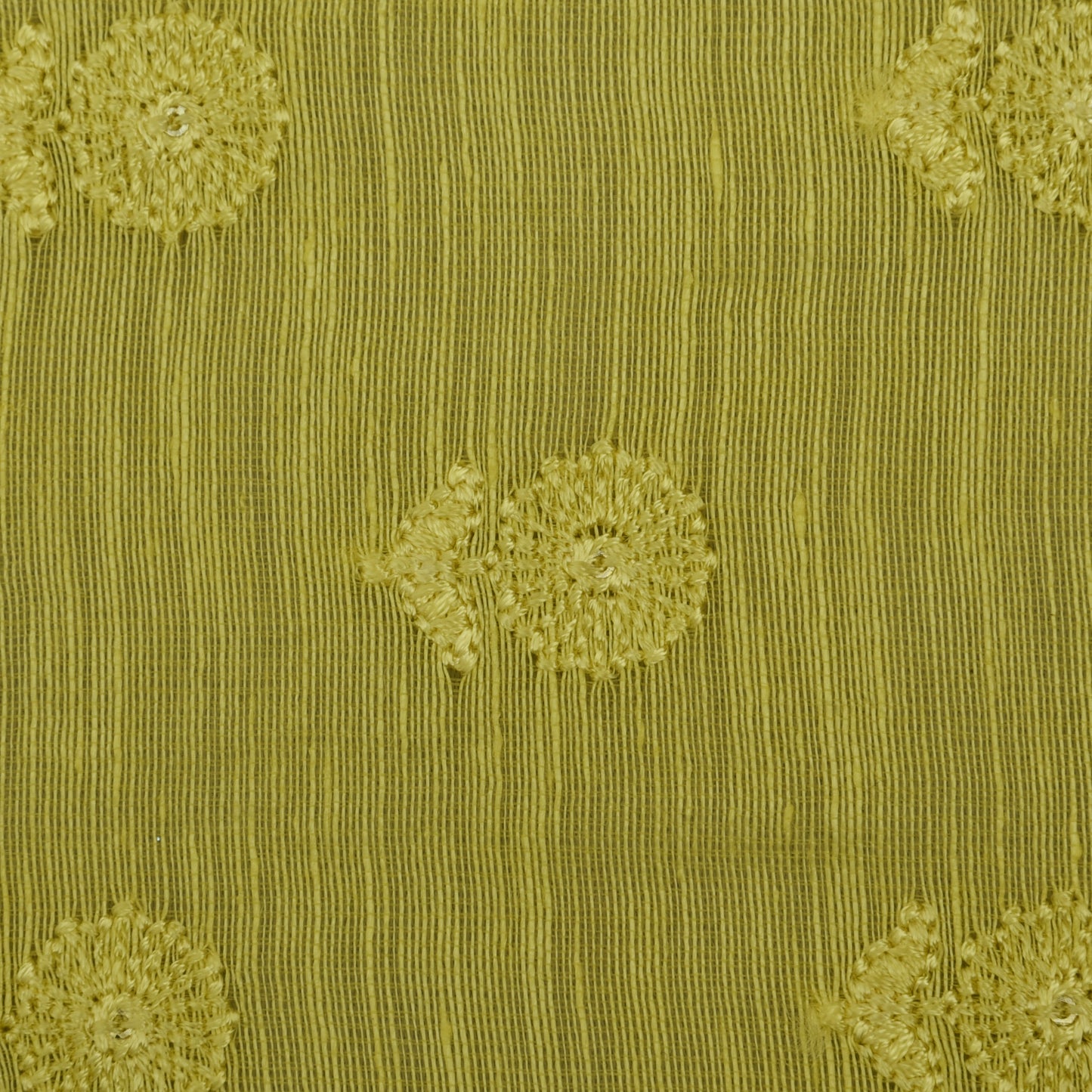 Yellow Color Noil Silk Embroidery Fabric