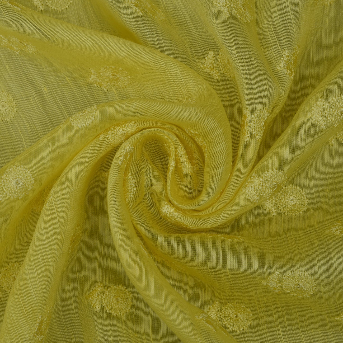 Yellow Color Noil Silk Embroidery Fabric