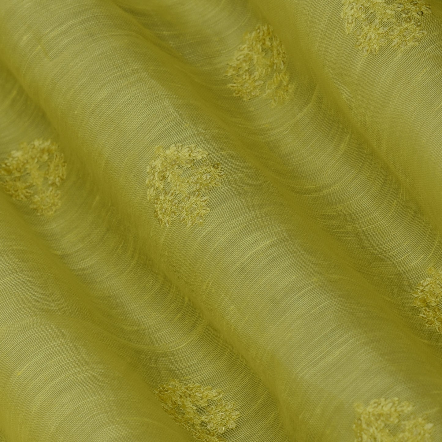 Yellow Color Noil Silk Embroidery Fabric