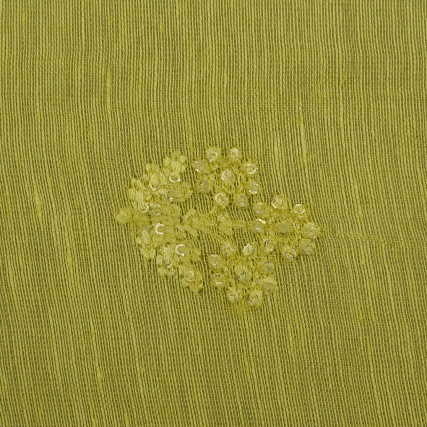 Yellow Color Noil Silk Embroidery Fabric