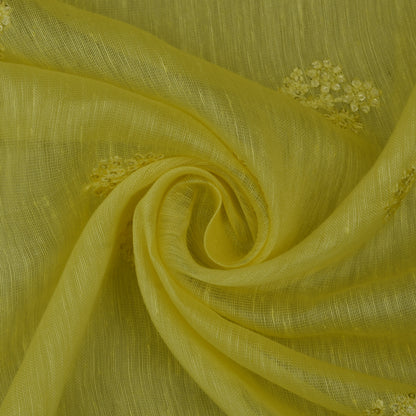 Yellow Color Noil Silk Embroidery Fabric