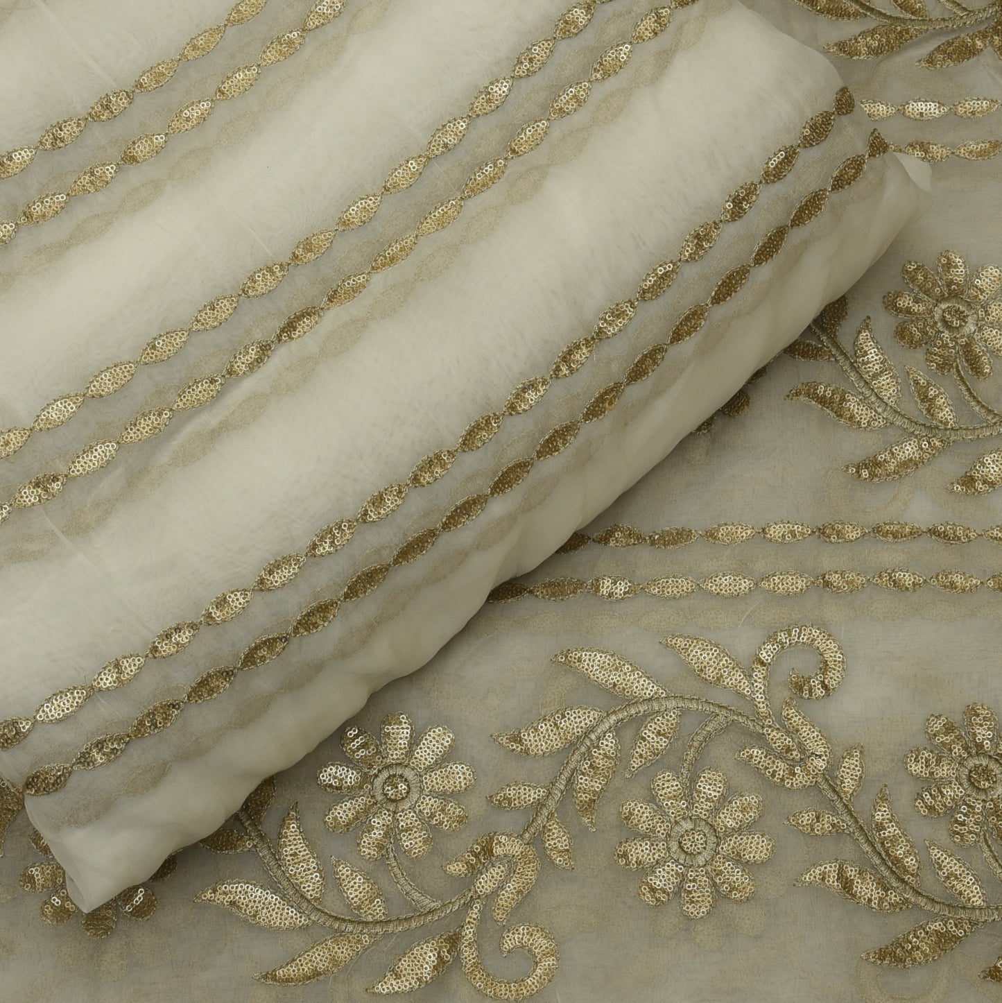 White Color Organza Embroidery Fabric