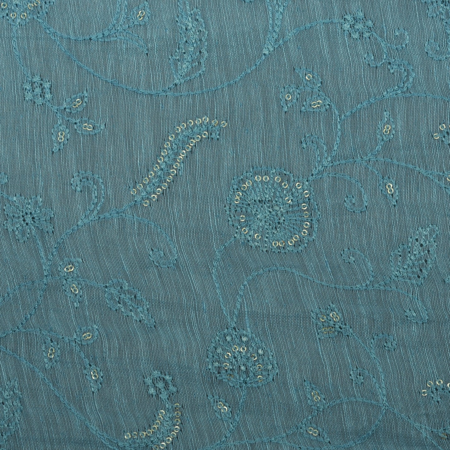 Sky Blue Color Noil Silk Embroidery Fabric