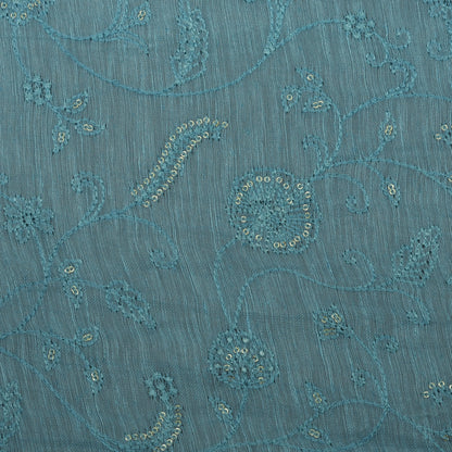 Sky Blue Color Noil Silk Embroidery Fabric