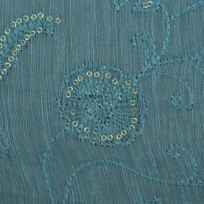 Sky Blue Color Noil Silk Embroidery Fabric