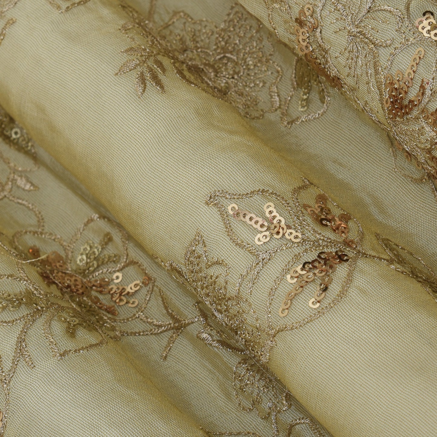 Beige Color Tissue Embroidery Fabric