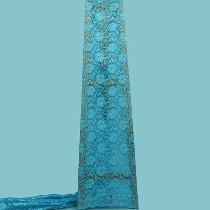 Teal Blue Color Chantilly Lace Fabric