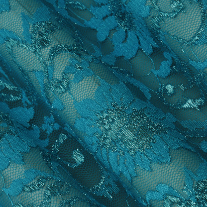 Teal Blue Color Chantilly Lace Fabric