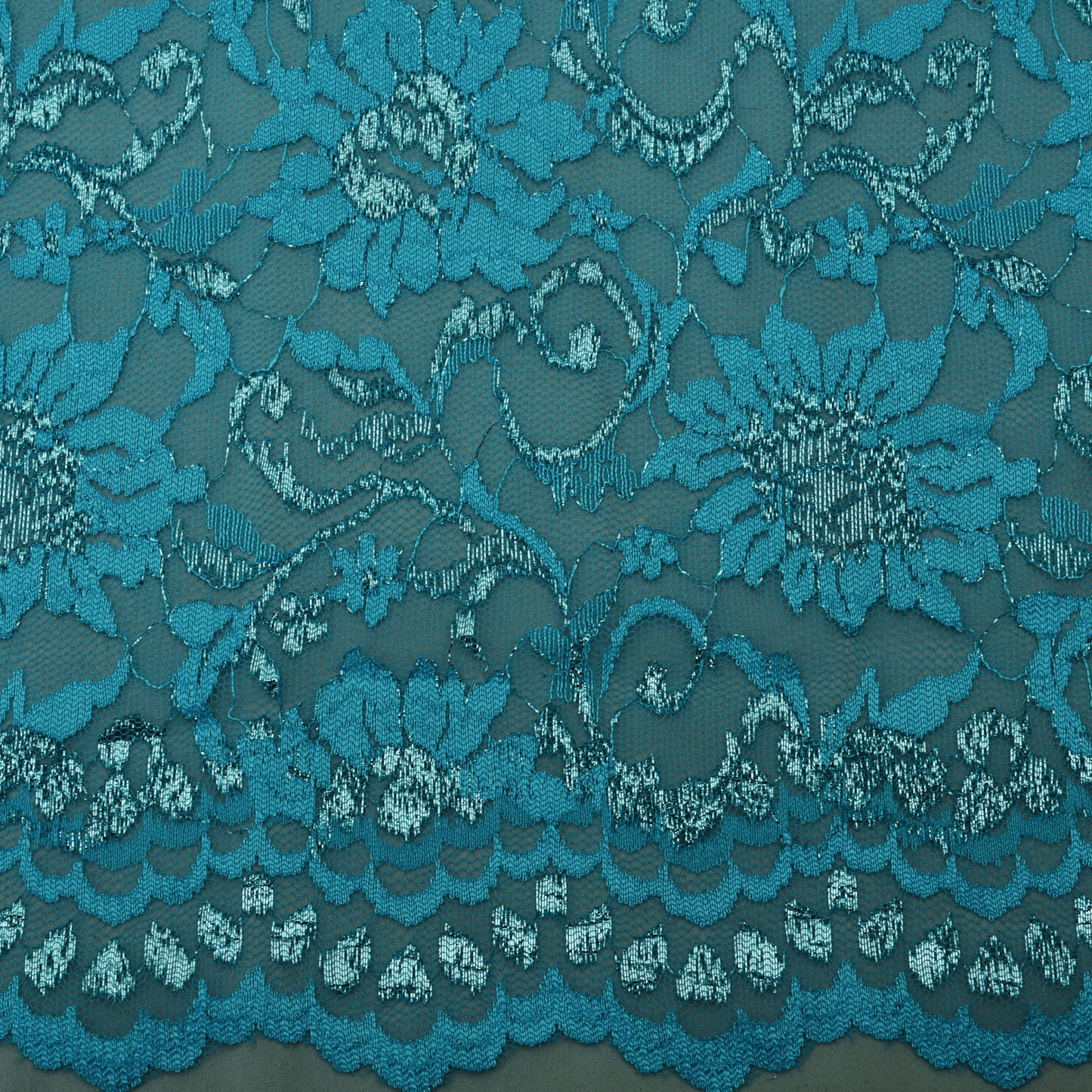 Teal Blue Color Chantilly Lace Fabric