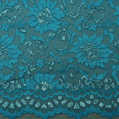 Teal Blue Color Chantilly Lace Fabric