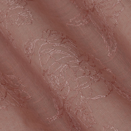 Pink Color Linen Embroidery Fabric