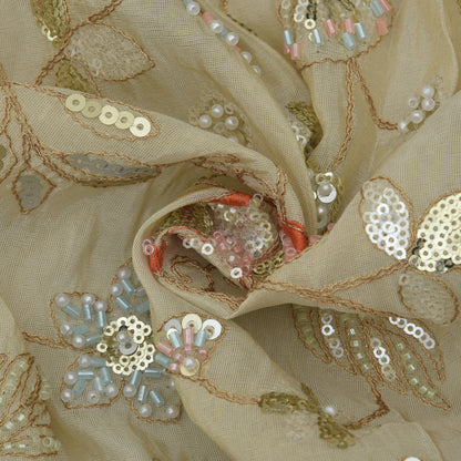 Beige Color Tissue Embroidery Fabric