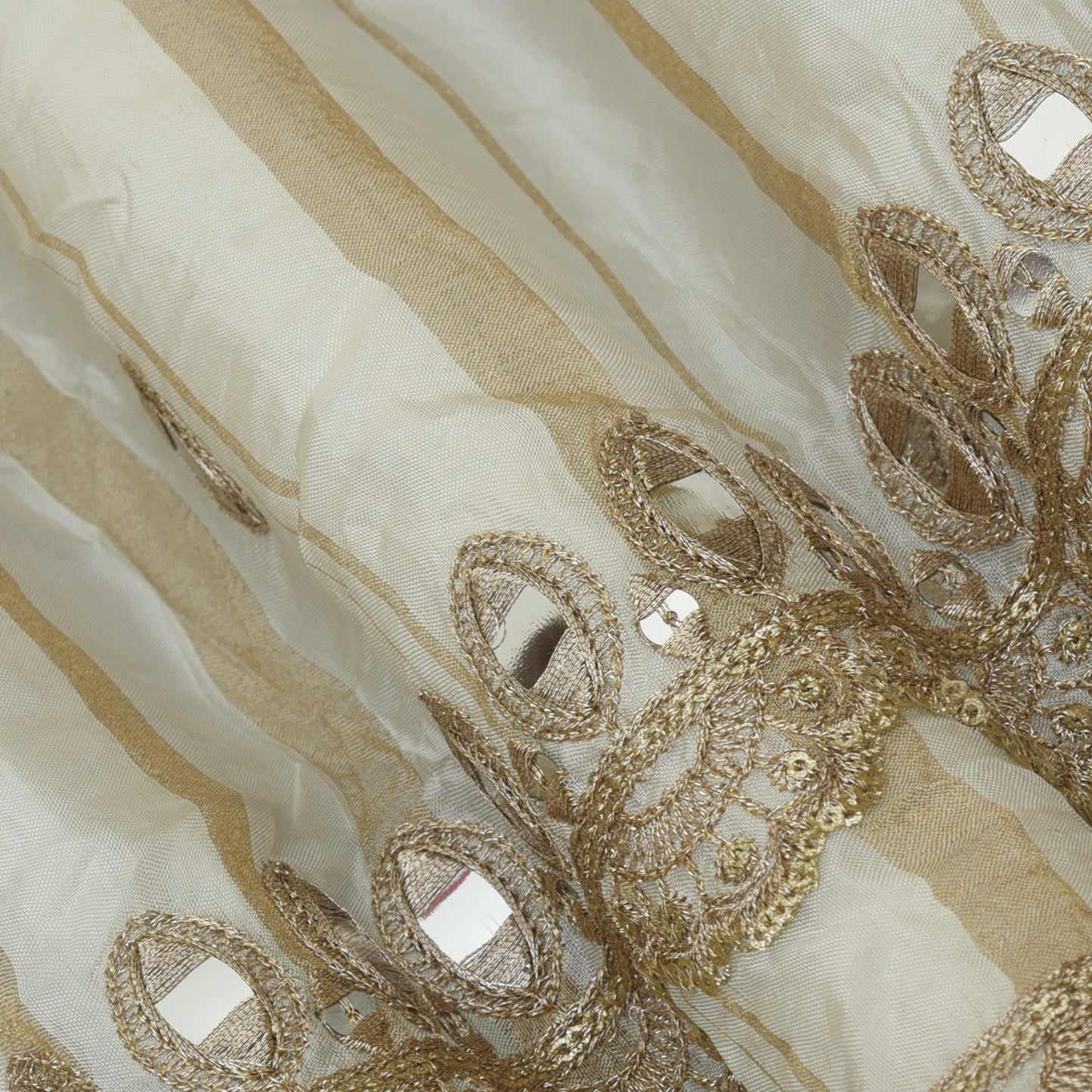 Beige Color Tissue Embroidery Fabric