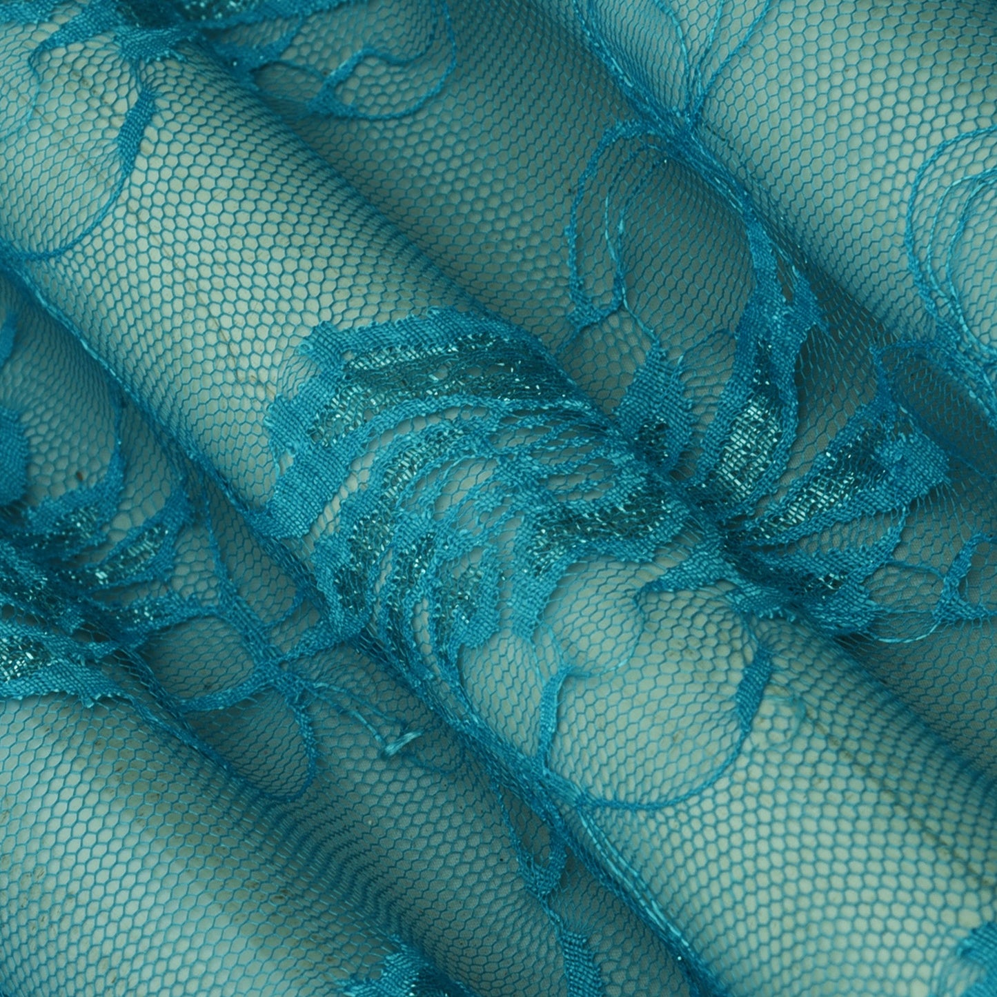 Teal Blue Color Chantilly Lace Fabric