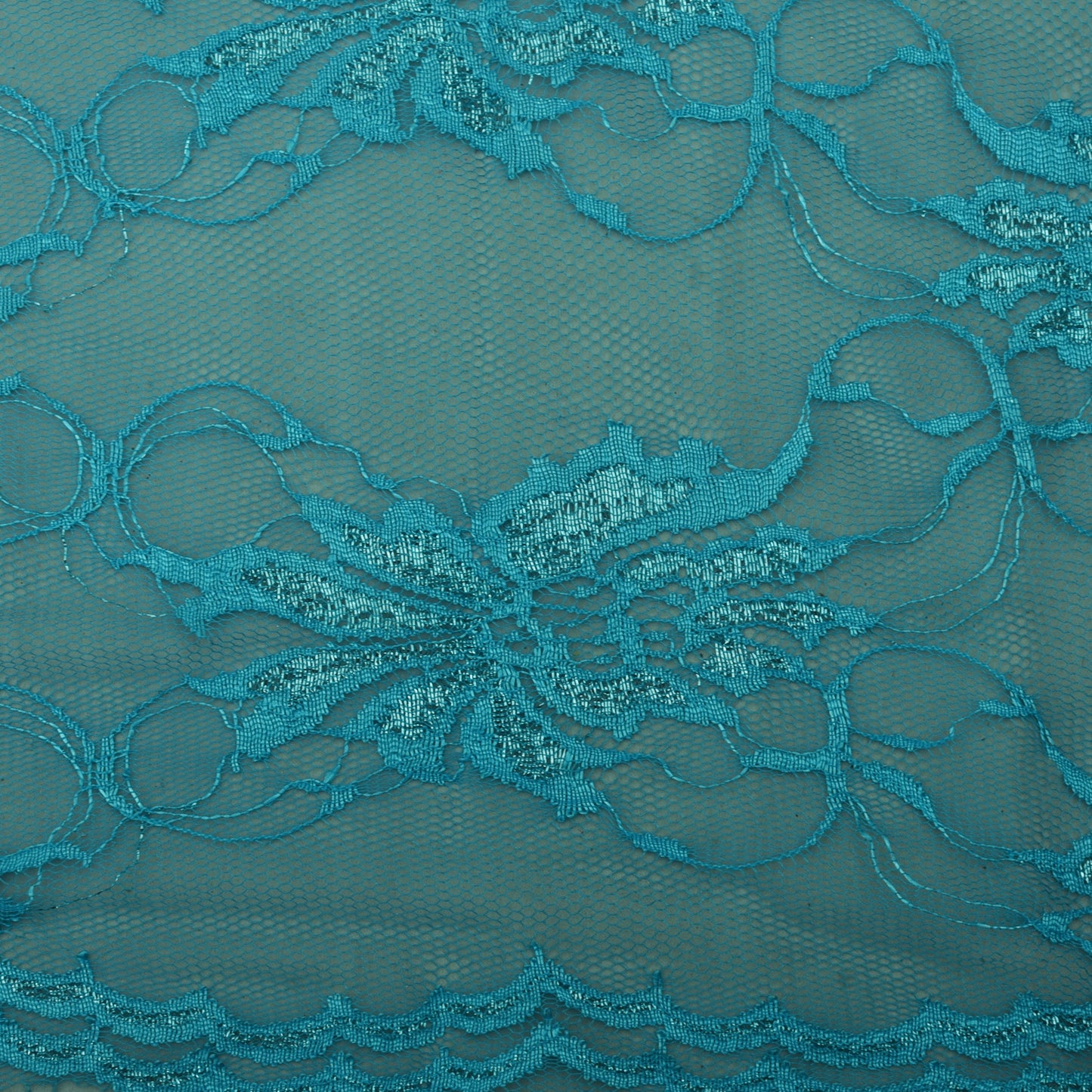 Teal Blue Color Chantilly Lace Fabric