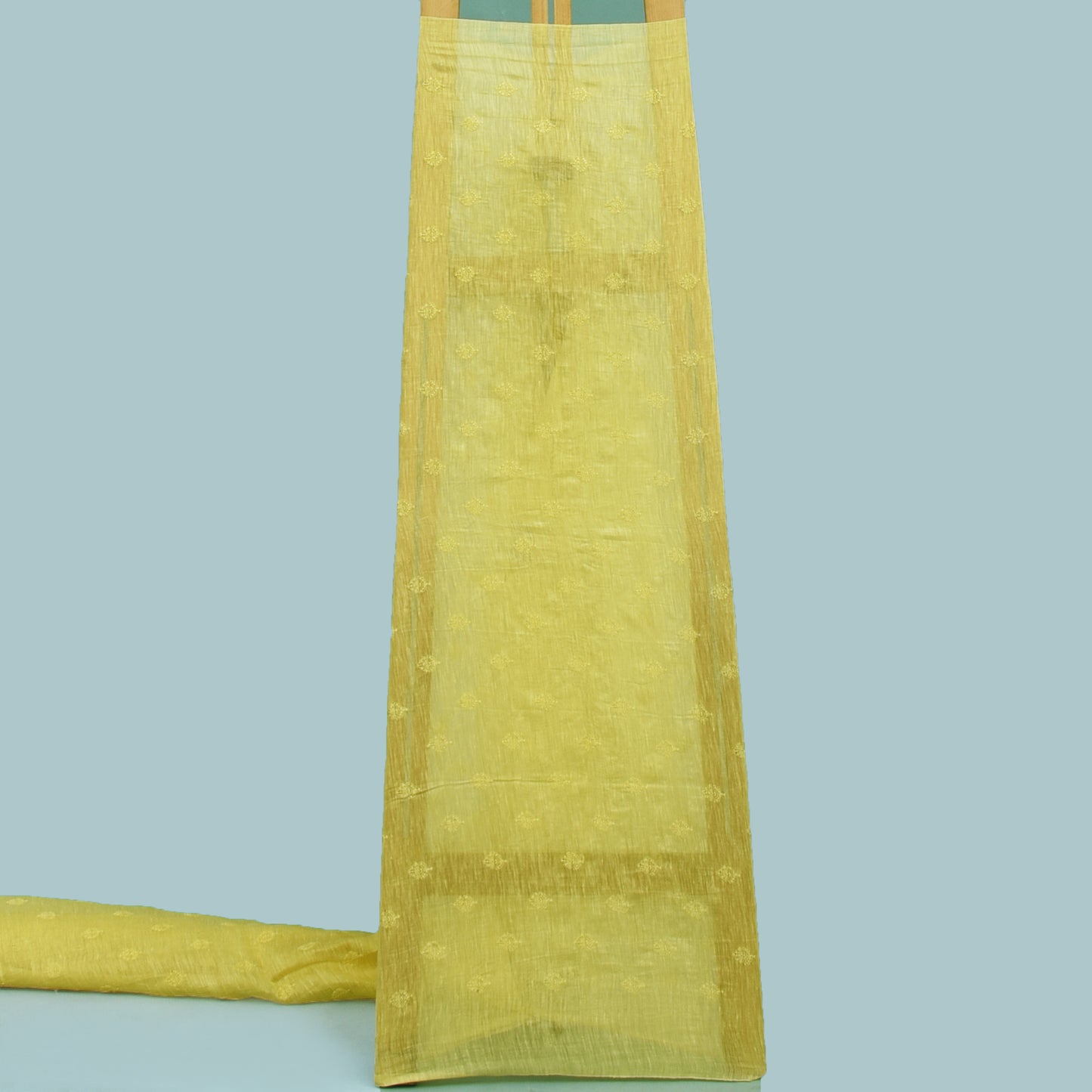 Yellow Color Linen Embroidery Fabric