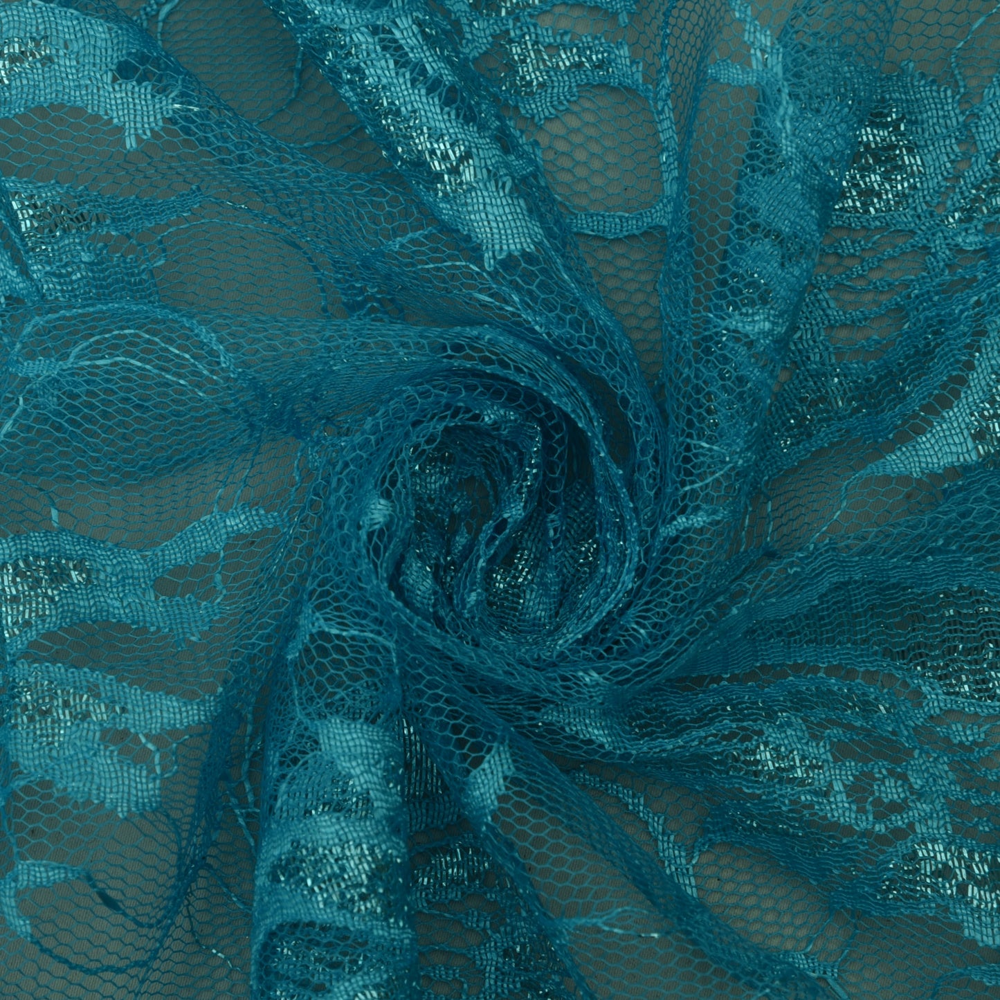 Teal Blue Color Chantilly Lace Fabric