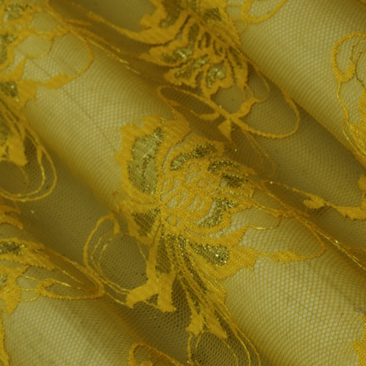 Yellow Color Chantilly Lace Fabric