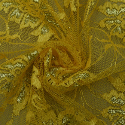 Yellow Color Chantilly Lace Fabric