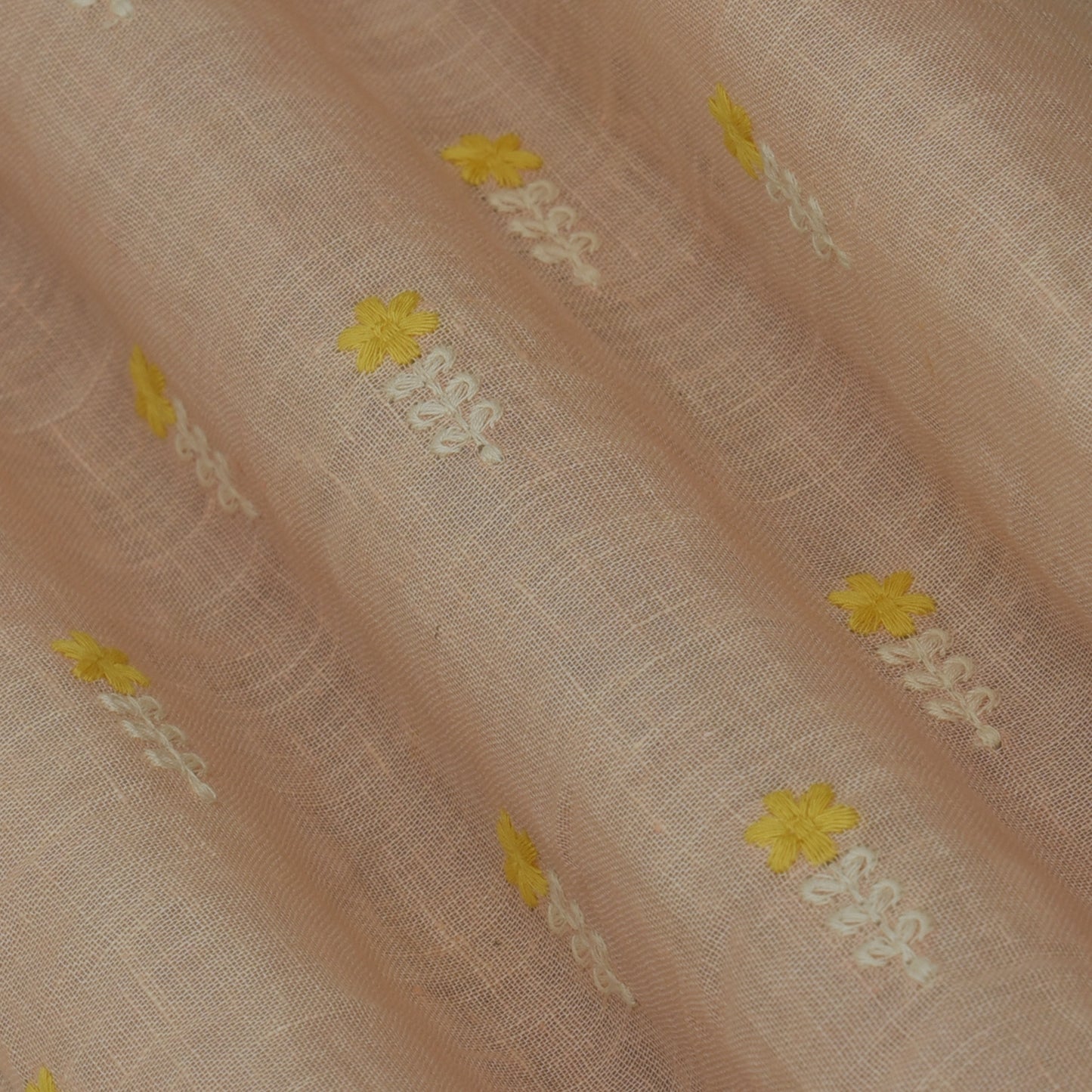 Peach Color Linen Embroidery Fabric