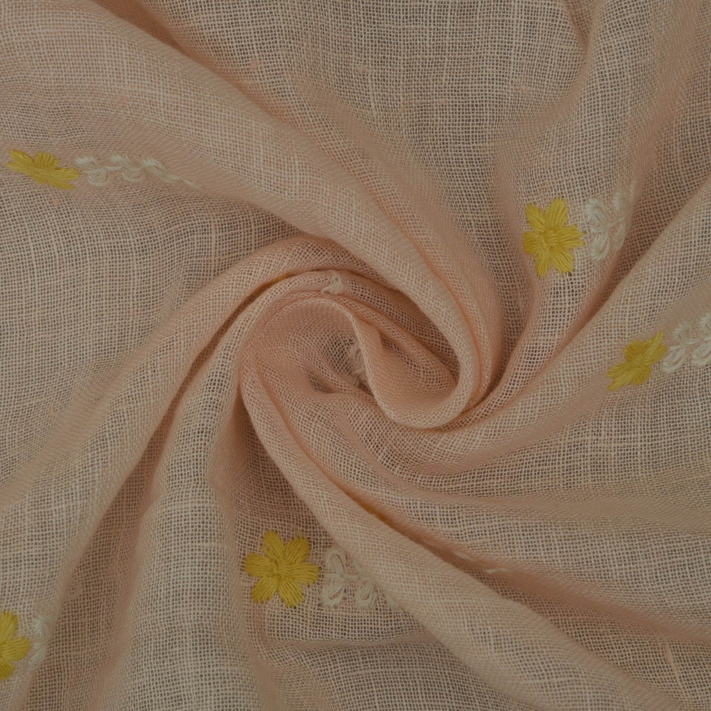 Peach Color Linen Embroidery Fabric