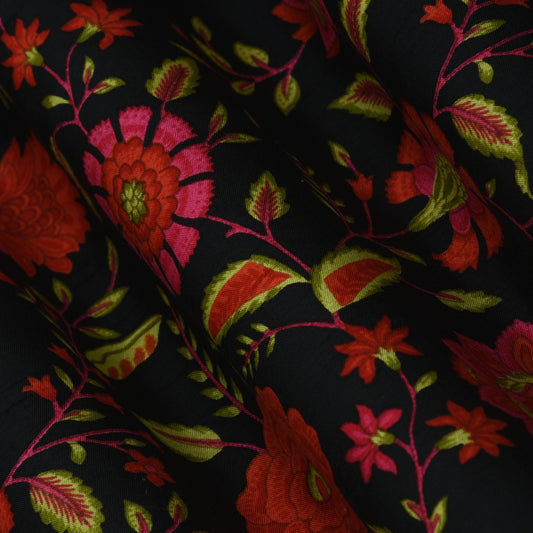 Multicolor Slub Chanderi Print Fabric