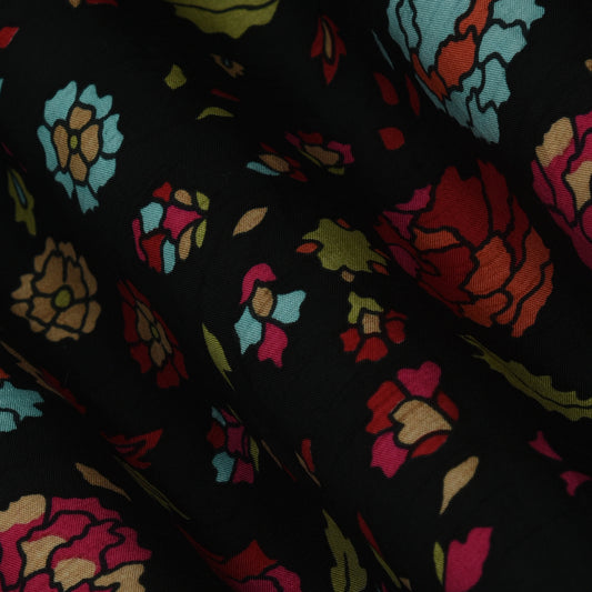 Multicolor Slub Chanderi Print Fabric