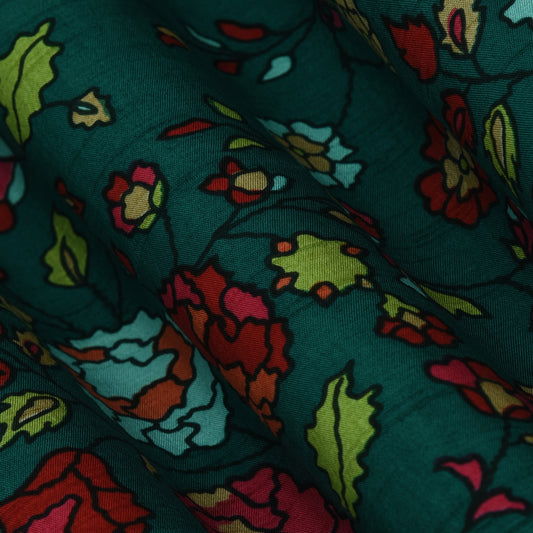 Multicolor Slub Chanderi Print Fabric