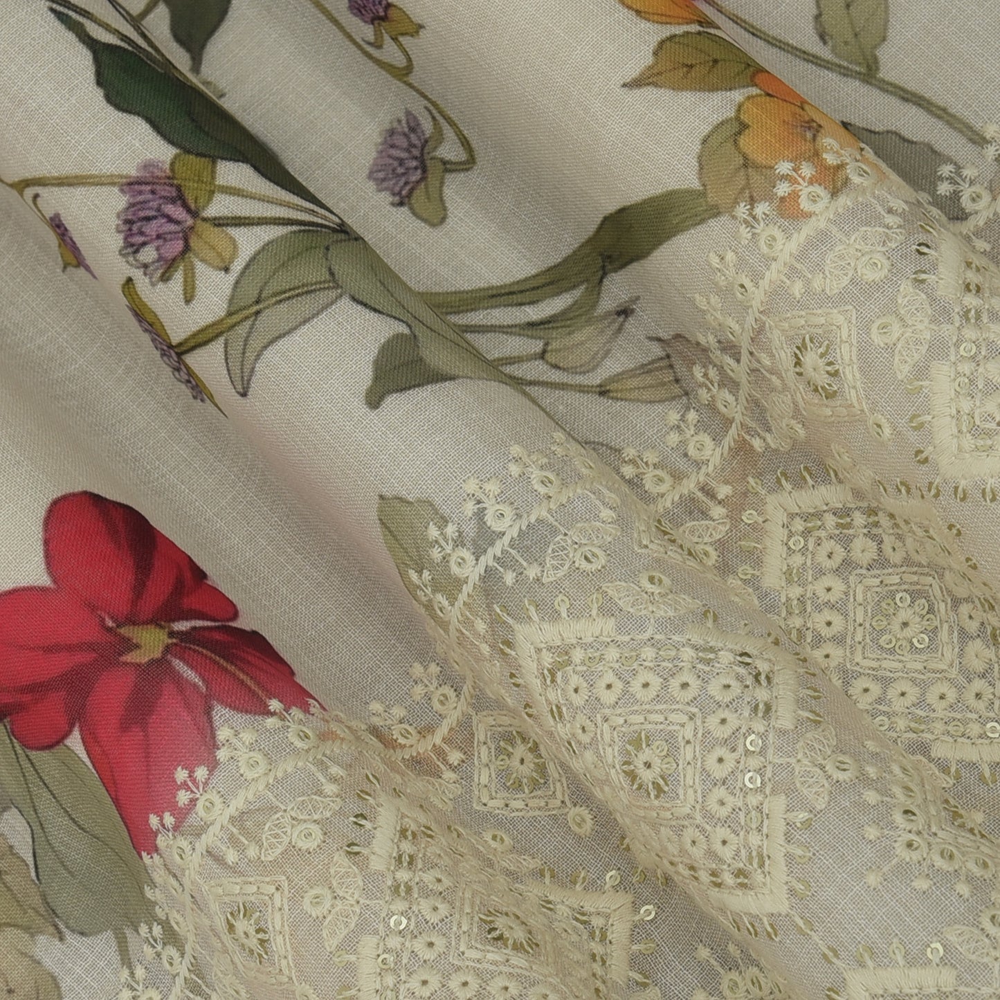 Linen Border Print Embroidery Fabric