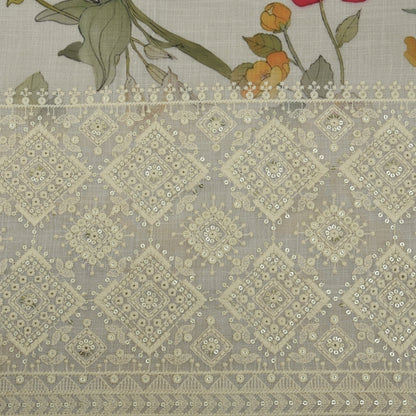 Linen Border Print Embroidery Fabric