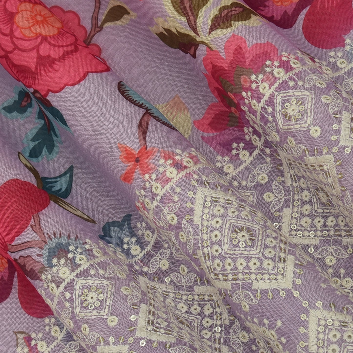 Linen Border Print Embroidery Fabric