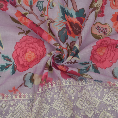 Linen Border Print Embroidery Fabric