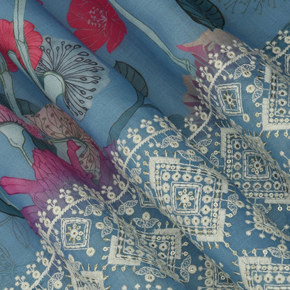 Linen Border Print Embroidery Fabric