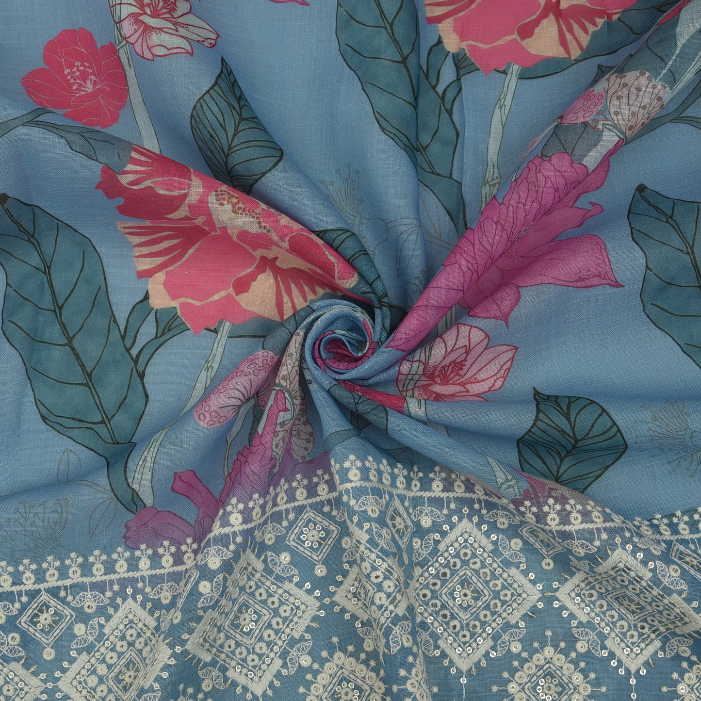 Linen Border Print Embroidery Fabric