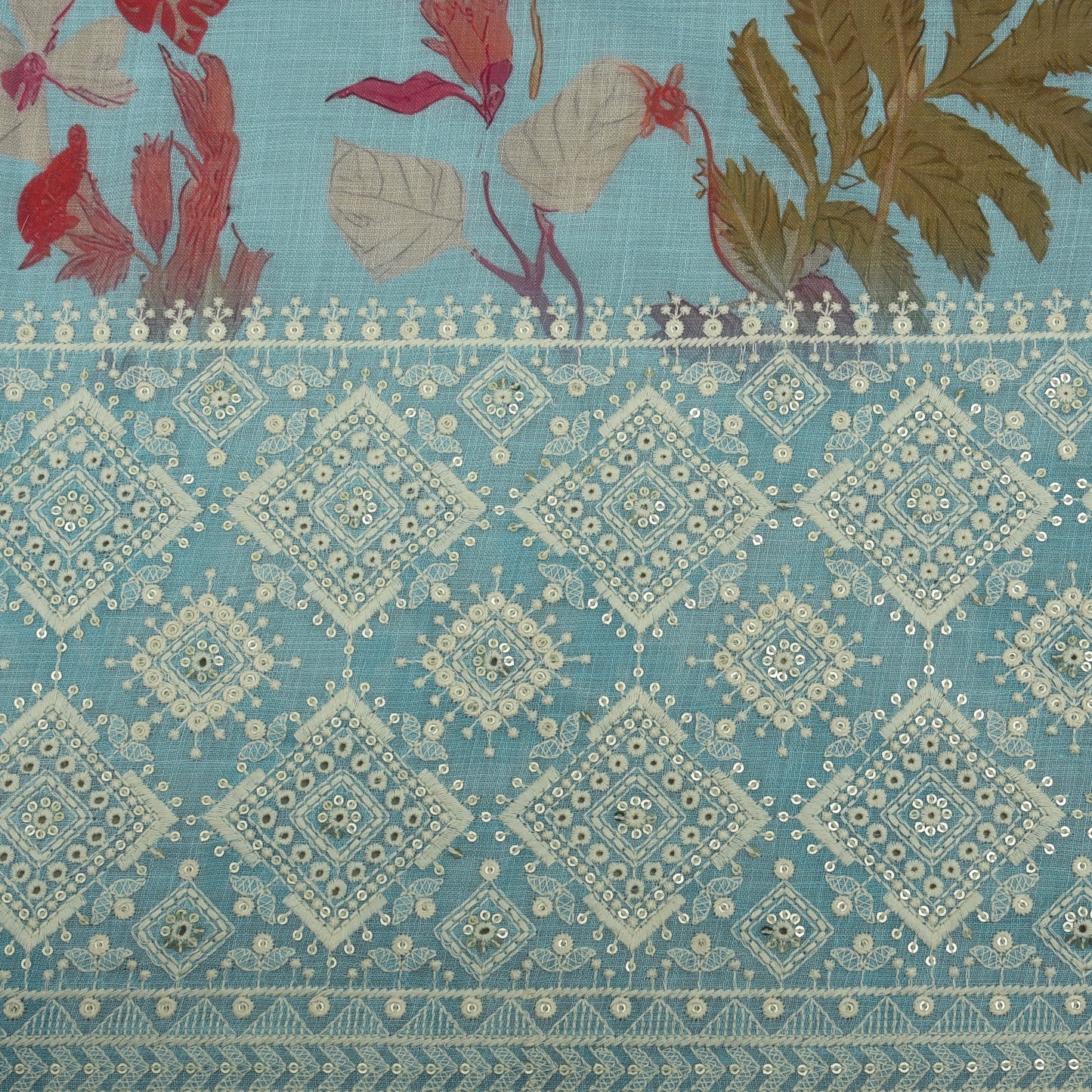 Linen Border Print Embroidery Fabric