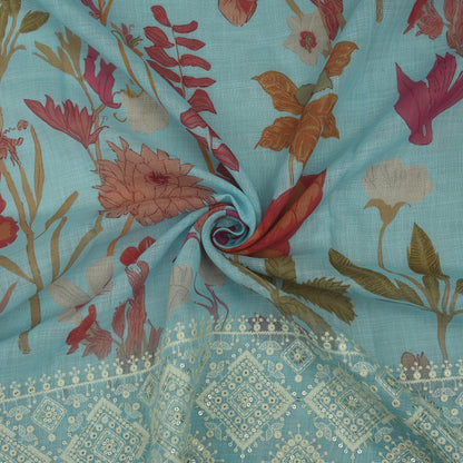 Linen Border Print Embroidery Fabric