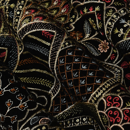 Black Color Velvet Embroidery Fabric