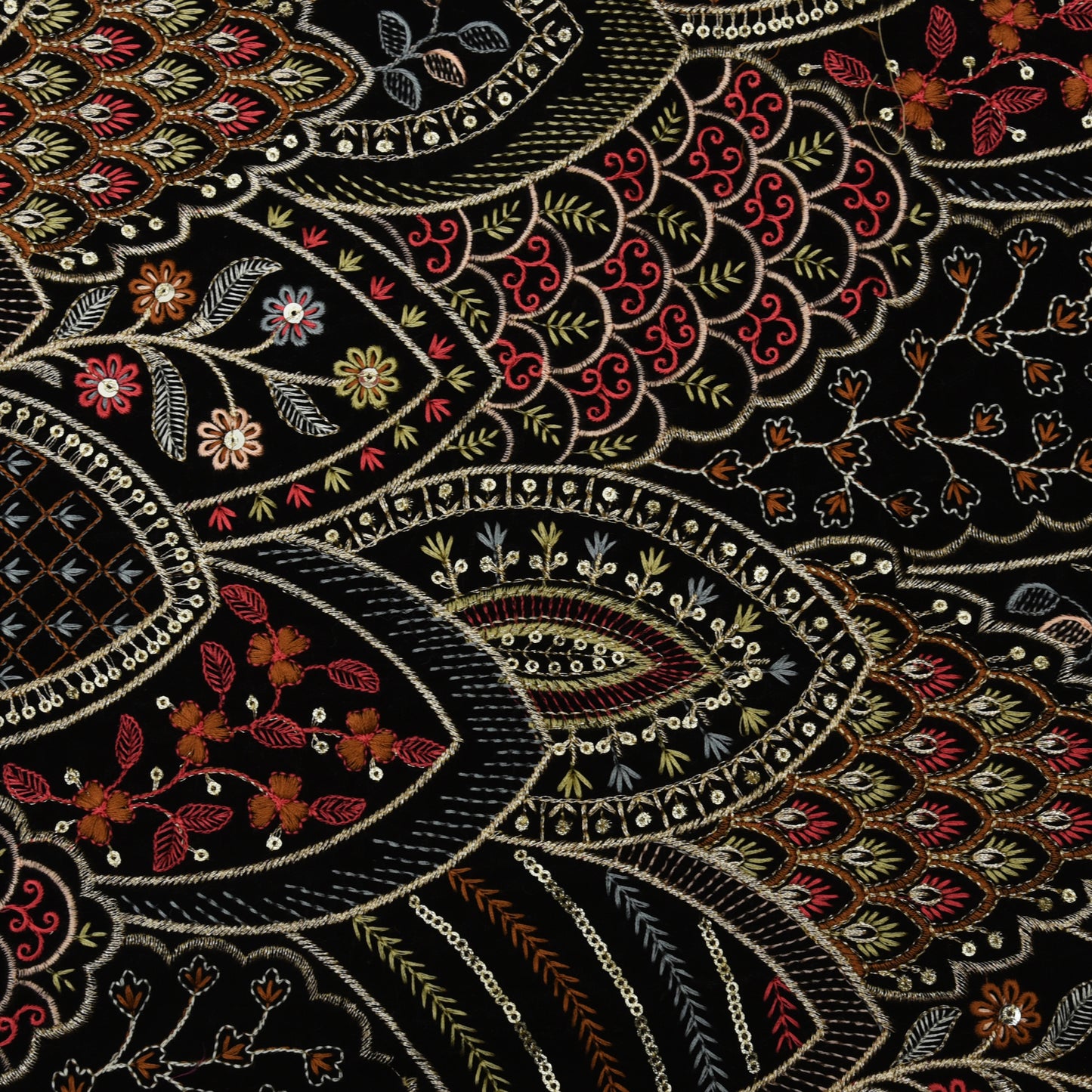 Black Color Velvet Embroidery Fabric