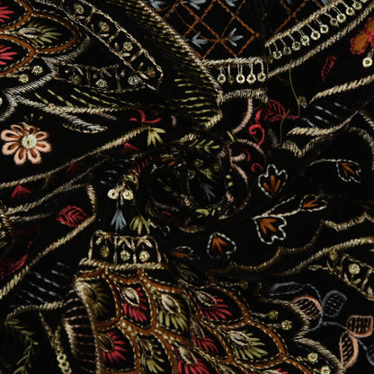 Black Color Velvet Embroidery Fabric