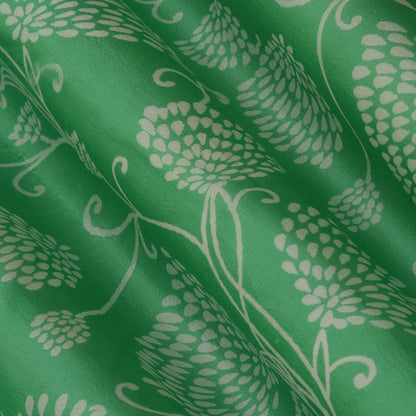 Green Color Kora Silk Print Fabric