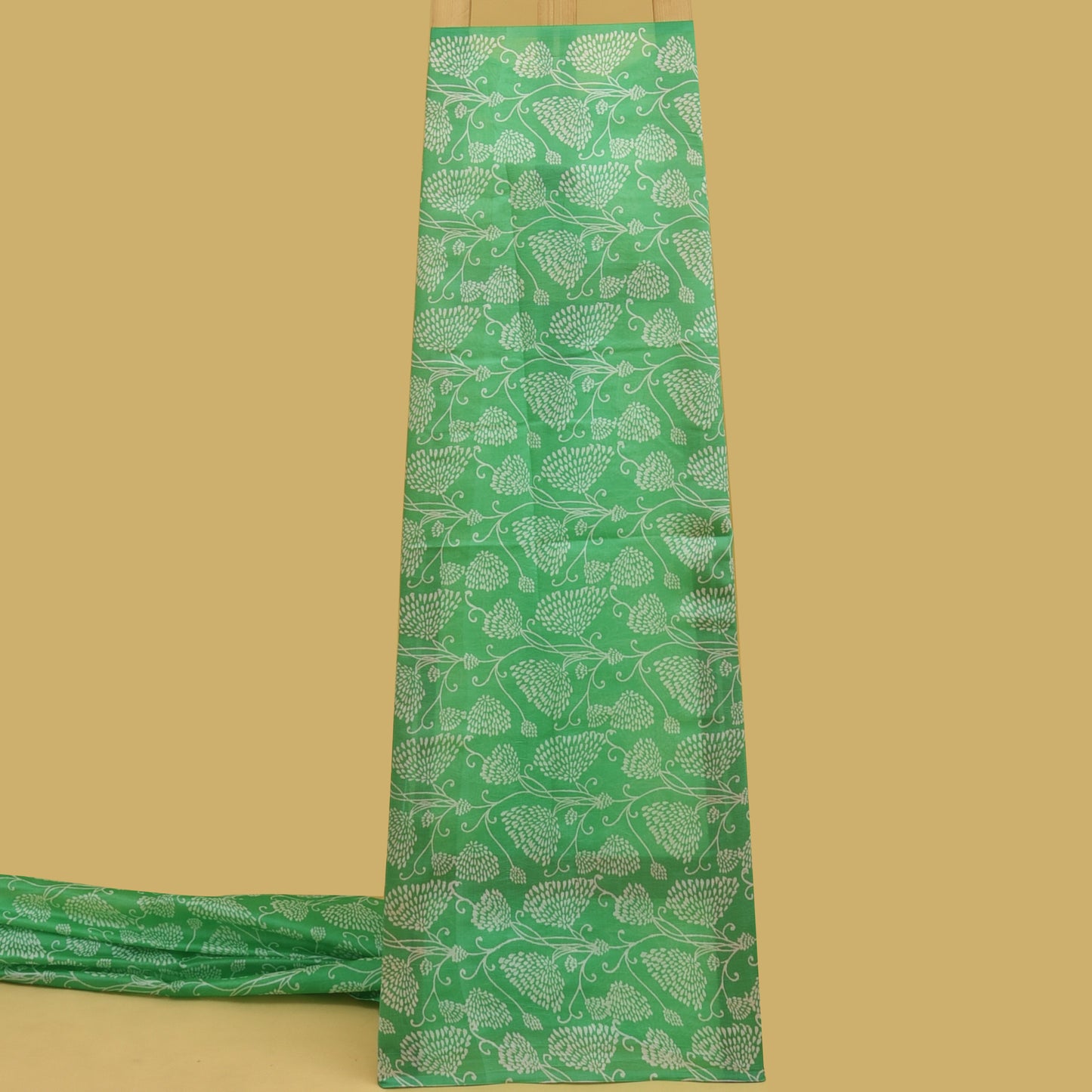 Green Color Kora Silk Print Fabric