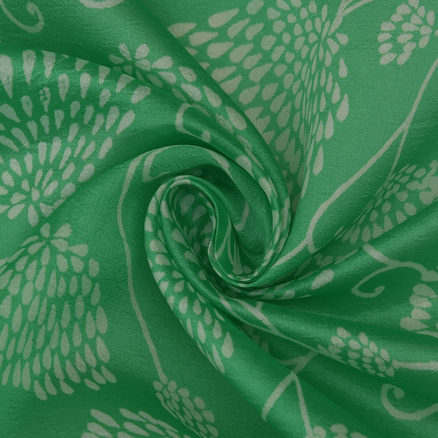 Green Color Kora Silk Print Fabric