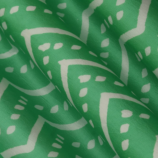 Green Color Kora Silk Print Fabric